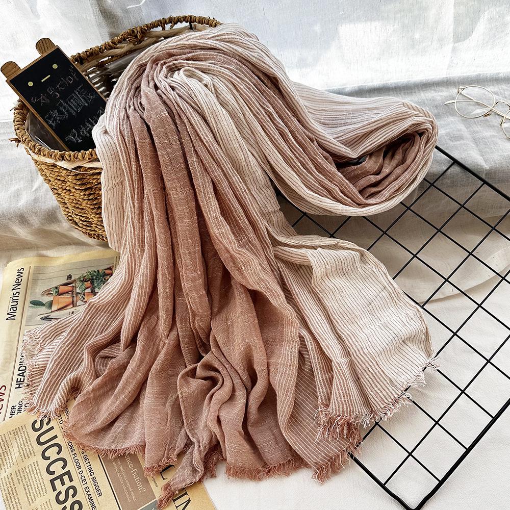 Japanese & Korean Style Autumn/Winter Unisex Striped Scarf In Cotton, Linen & Silk