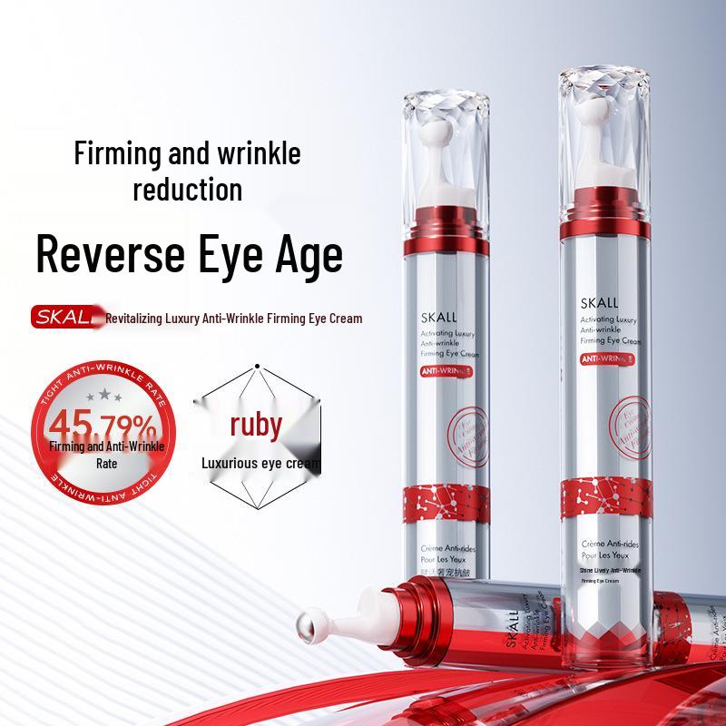 Ruby Revitalizing Eye Cream: Anti-Wrinkle, Firming, Reduces Fine Lines, Dark Circles & Under-Eye Bags with Roller Massage Head.