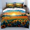 Sunflowers and Sunrise Landscape Bedding Duvet Cover Set  (1*Duvet Cover 2*Pillowcases, without duvet insert)