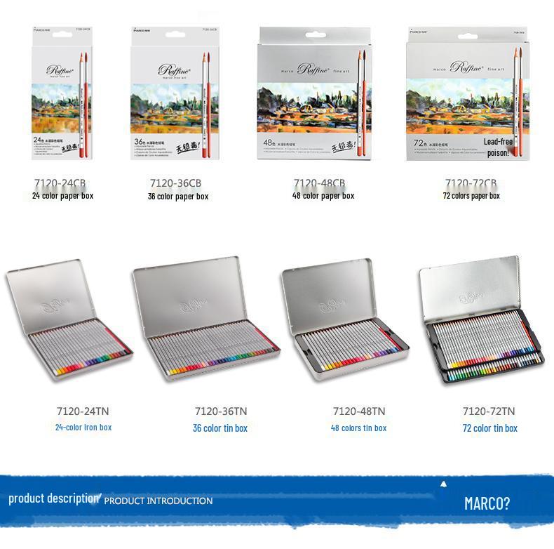 Marco 7120 Water-Soluble Colored Pencils: 48 or 72 Watercolor Options for Art and Painting.