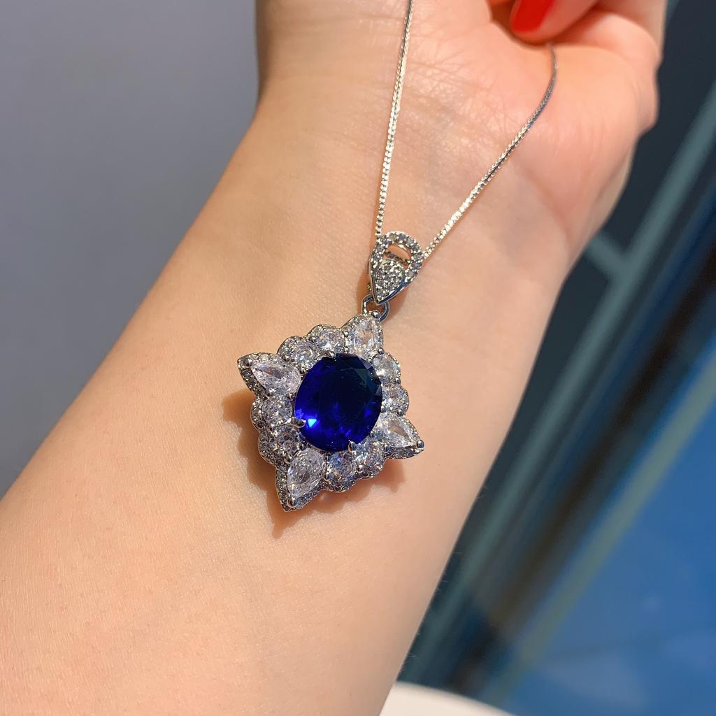 Jewelry Popular Simulation Blue Glass Pendant Necklace Ring Set Hanging 10 * 12 Ring 8 * 10