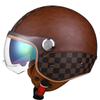 Double Striation Double Visor Leather Jet Helmets Daul Lens DOT Retro Open Face Motorcycle Helmets Double Visor Racing Helmet