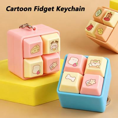 Cartoon Fidget Keychain Button Keycap DIY Keyboard Keyring Key Backpack Pendant 4-Button Fidget Clicker Toy with Sound and Light