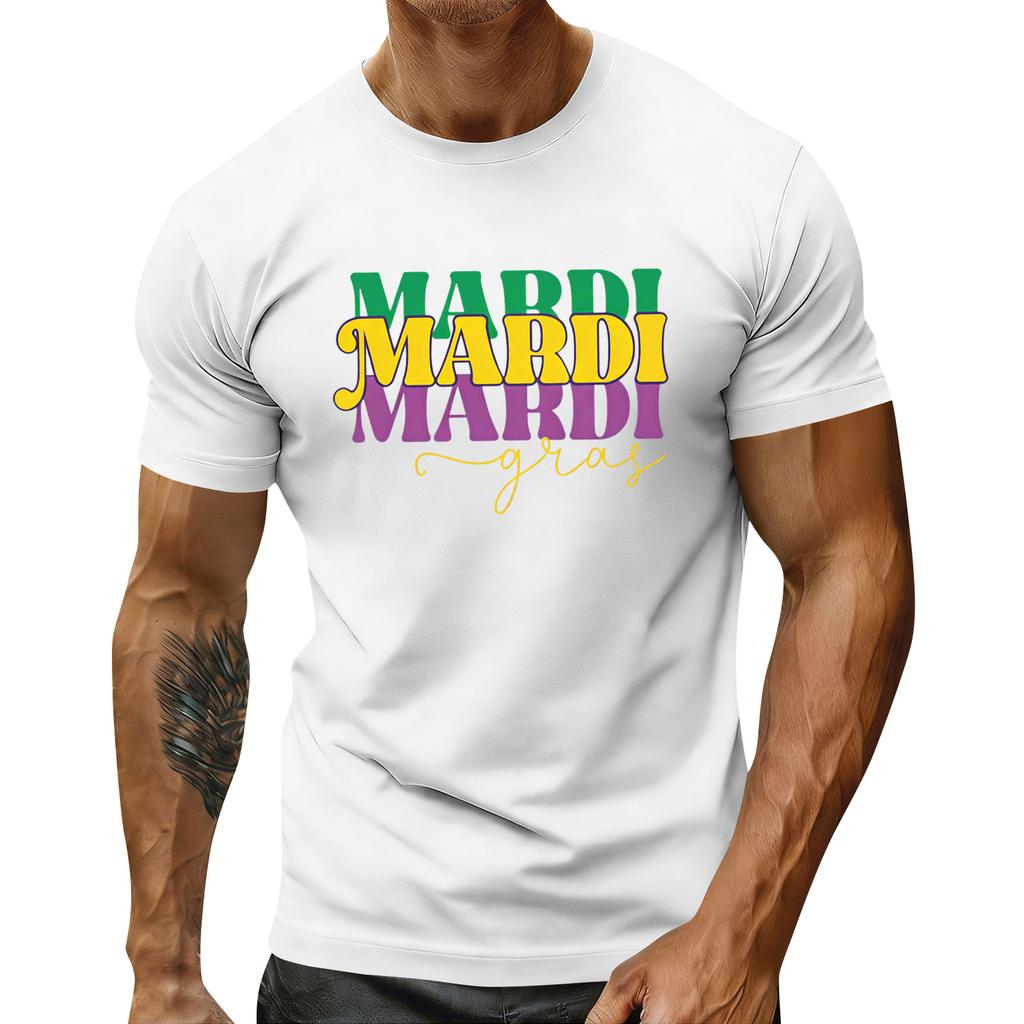 Haut à manches courtes et col rond à imprimé festif pour homme, haut de sport décontracté