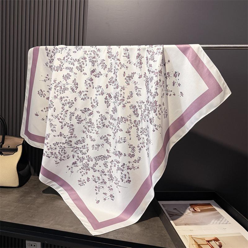 2026 New Floral Print Twill Silk Square Scarf Women Bandana Shawls Soft Foulard Femme Hijab Bufandas Neckerchief Hairband 90CM