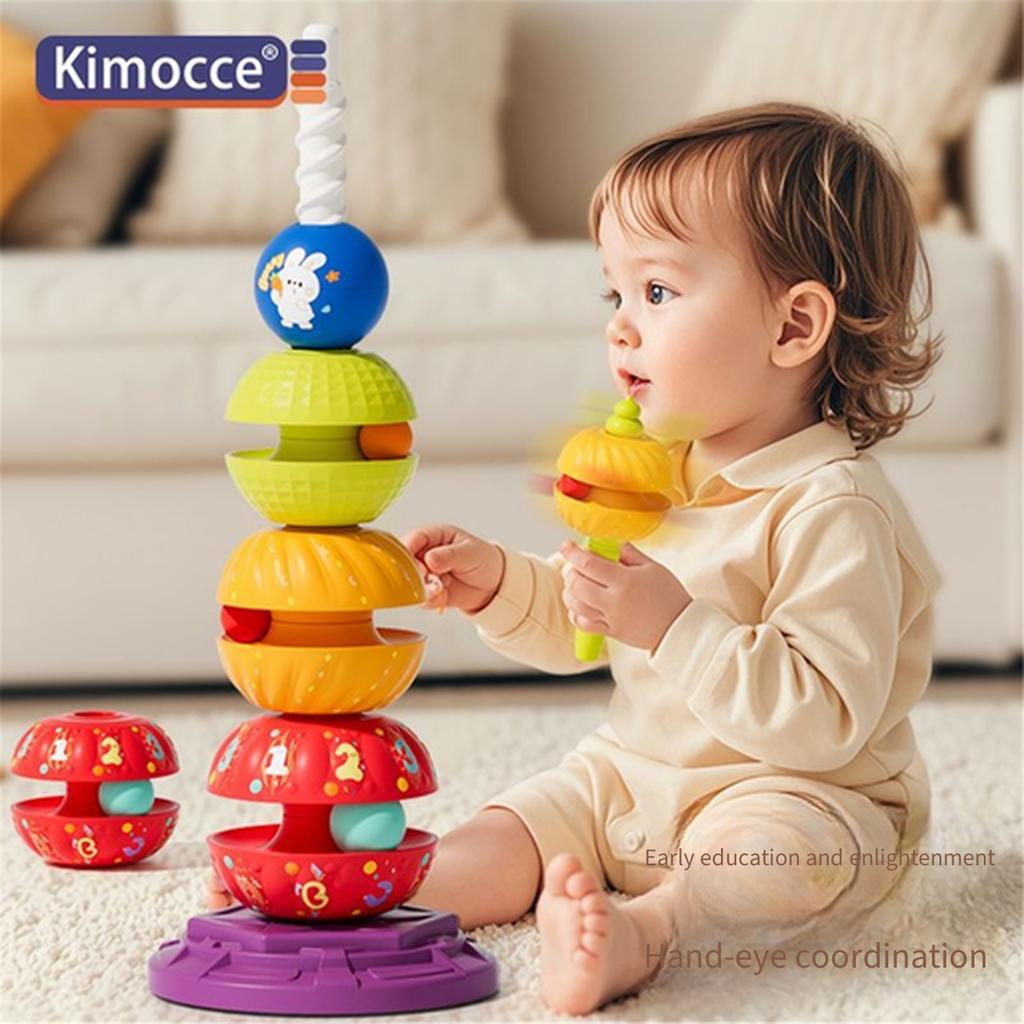 Biteable Spinning Stacking Tower Toy Baby Ring Toss Stack Game Hand Catch Ball Rattle Toy for 6‑12 Months 0‑1 Year Old Infant