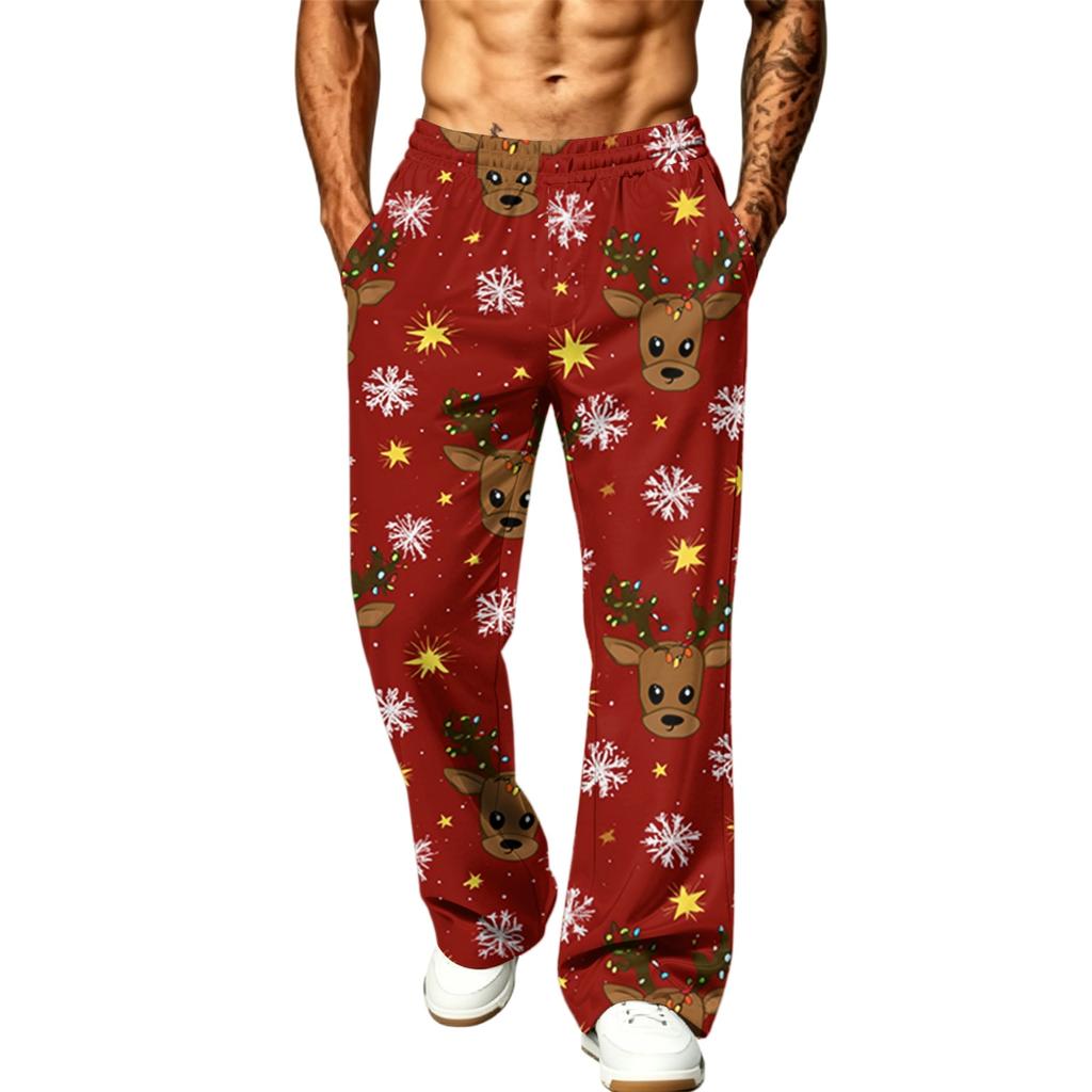 Men's Casual Loose Wide Leg Christmas Print Sweatpants with Pockets for Sports and Holiday Wear