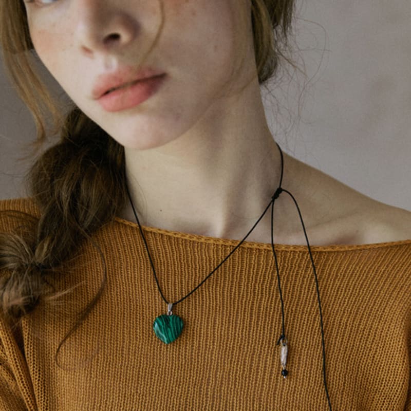 MERRYMOTIVE Gestreiftes Herz Edelstein mit Schnur Halskette