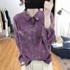 Women's Vintage Floral Print Blouse Casual Long Sleeve Button Down Cotton Linen Shirt