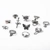Set of Rings, Exaggerated Skull, Sword, Punk Style, Snake-shaped Butterfly, Animal Combination, 12-piece Set