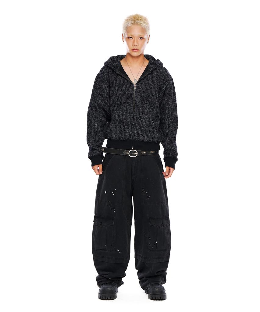 Aakam Bokashi Knit Zip-Up Hoodie (Black)
