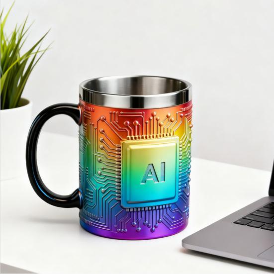 Mug Stainless Steel Resin Heat Preservation Technology-Themed Chip Design Coffee Beer Cup Lightweight Portable Tech Fan Gift Mug