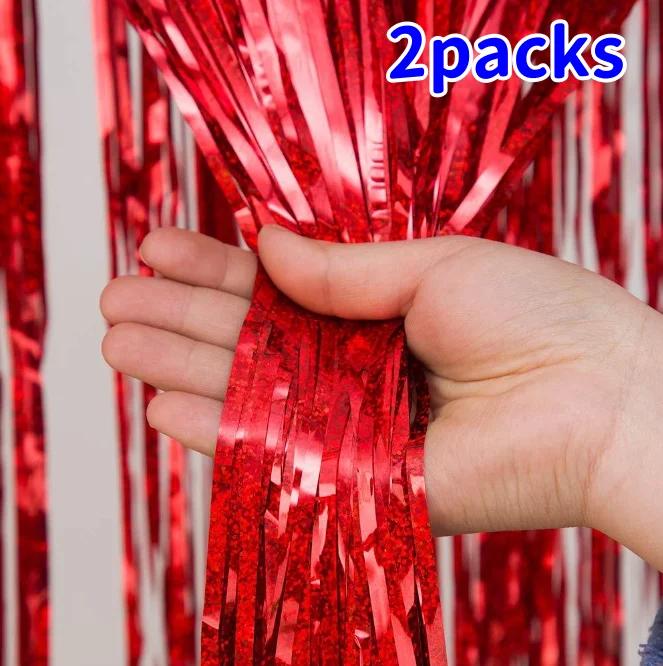 2Pack 2X1M Glitter Party Backdrop Metallic Foil Tinsel Fringe Curtain Birthday Wedding Bachelorette Decoration Adult Anniversary