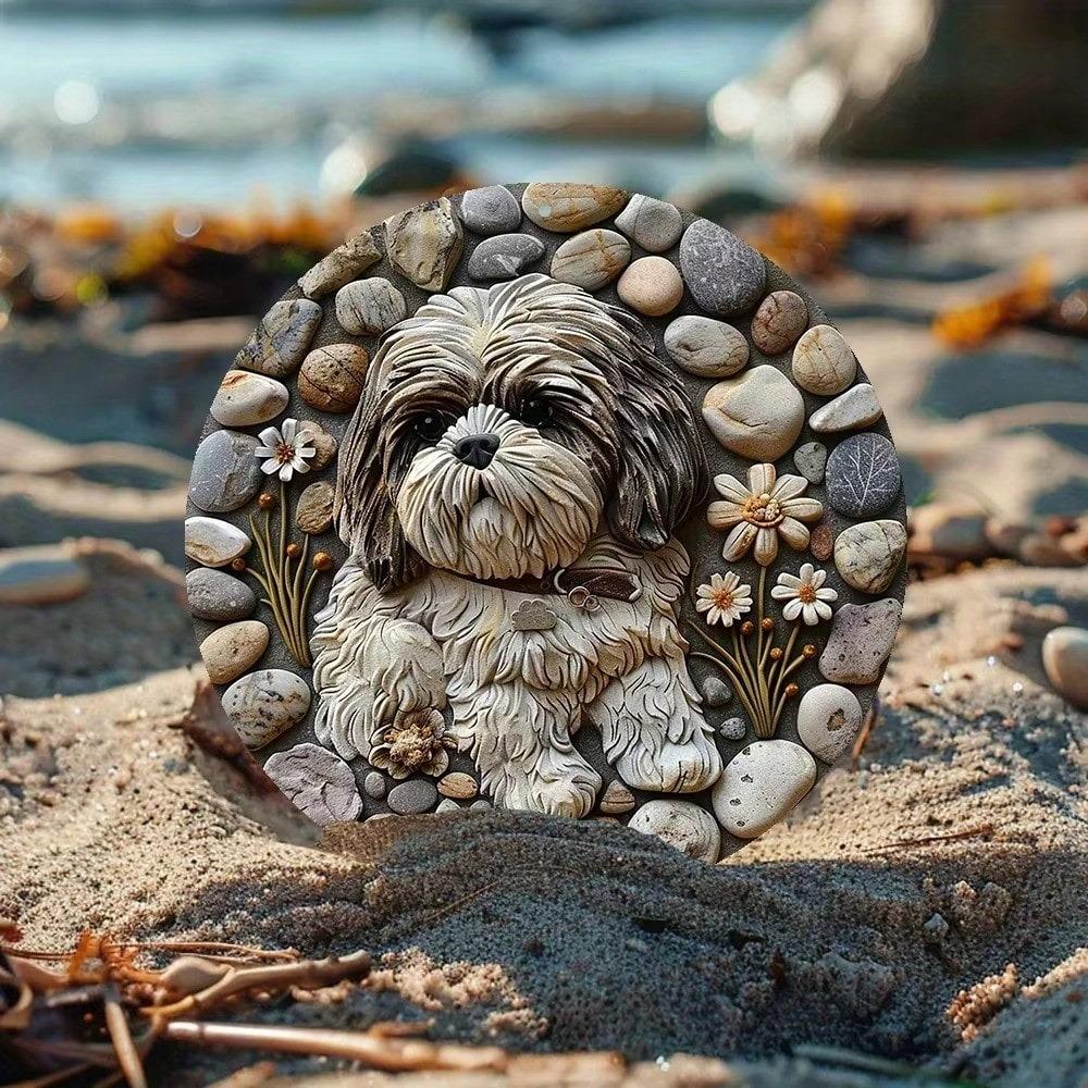 Shih Tzu Hund Metall Wandkunst Frühling Weihnachten Dekor Aluminium Schild Kranz Zuhause