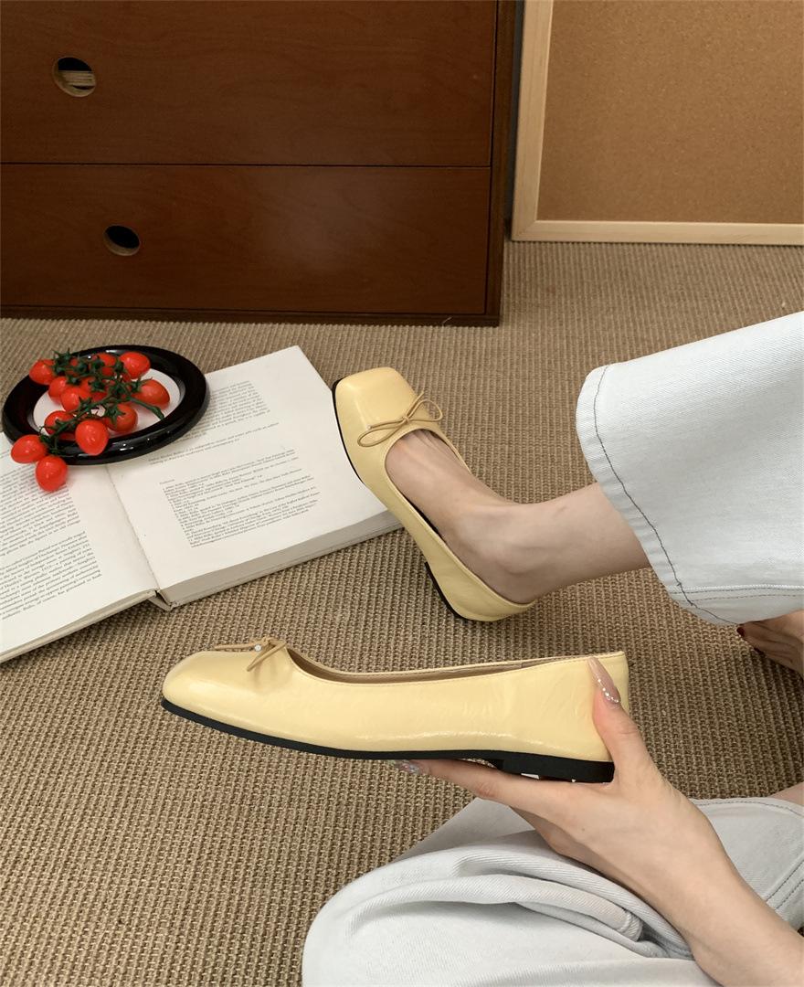 

French leopard print flat-soled single shoes women s 2025 spring and autumn new versatile square head bow ballet grandma shoes ladyshoes 39 жовтий