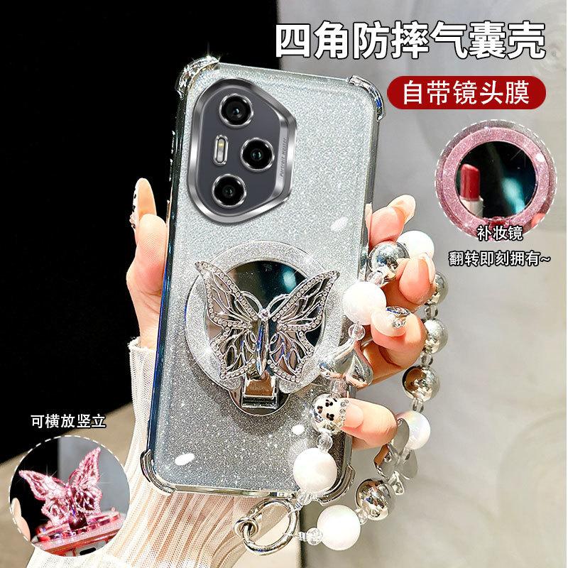 

Блестящий противоударный чехол-браслет с зеркальным покрытием в виде бабочки для Huawei Honor 400 300 Ultra 200 100 90 Lite 80 70 Pro Honor 400 Samrt серебряный