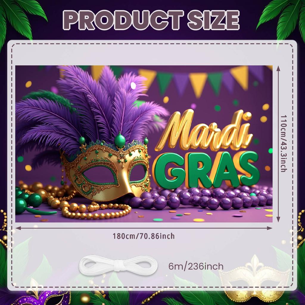 Feather Mask Background Festive Purple Green Gold Banner Festive Backdrop Green Bead Mardi Gras Backdrop For Carnival Parade