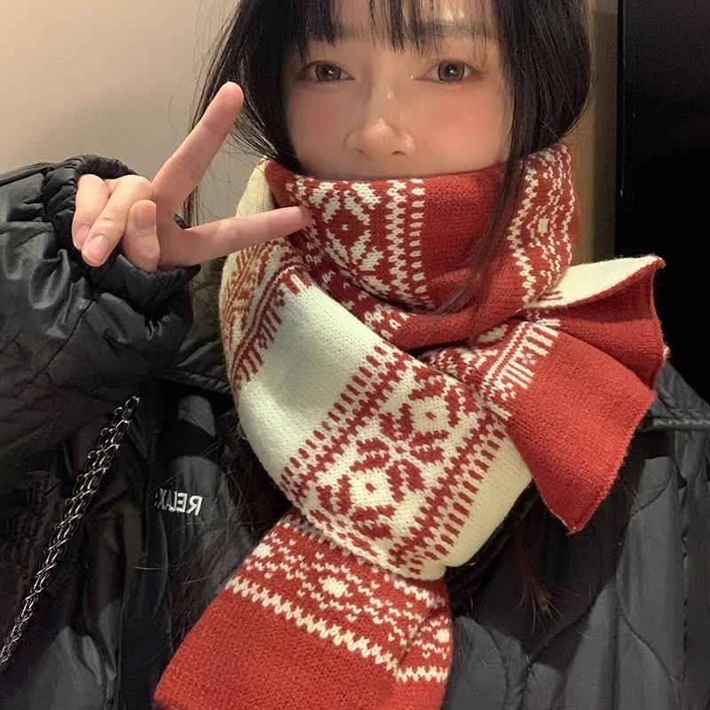 Christmas Gift Versatile Boys Scarf Women's Winter High-end Couple Scarf Short Double-sided Knitted Wool