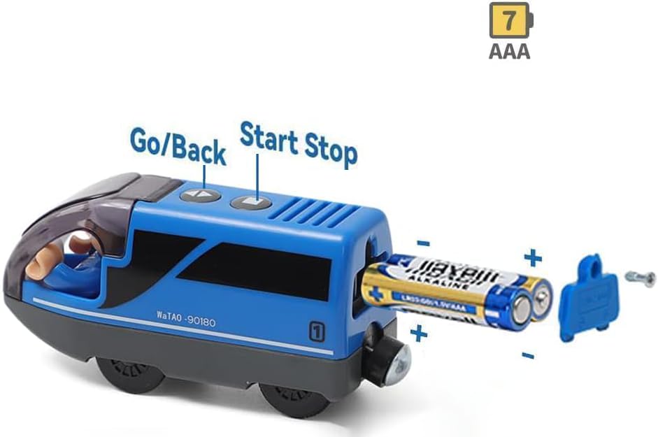 Tren Magnetic Interurban cu Baterii TOPLIVING cu Figurine Jucărie Tren din Lemn, Jucărie Tren Locomotivă pentru Copii Mici 3-5 Ani