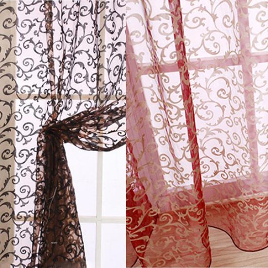Printed Sheer Voile Home Window Door Divider Drape Curtain