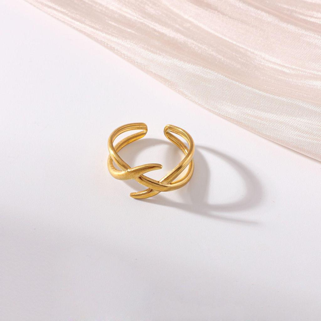 European Titanium Steel Geometric Open Ring – Hip Hop Style with Intersecting Lines