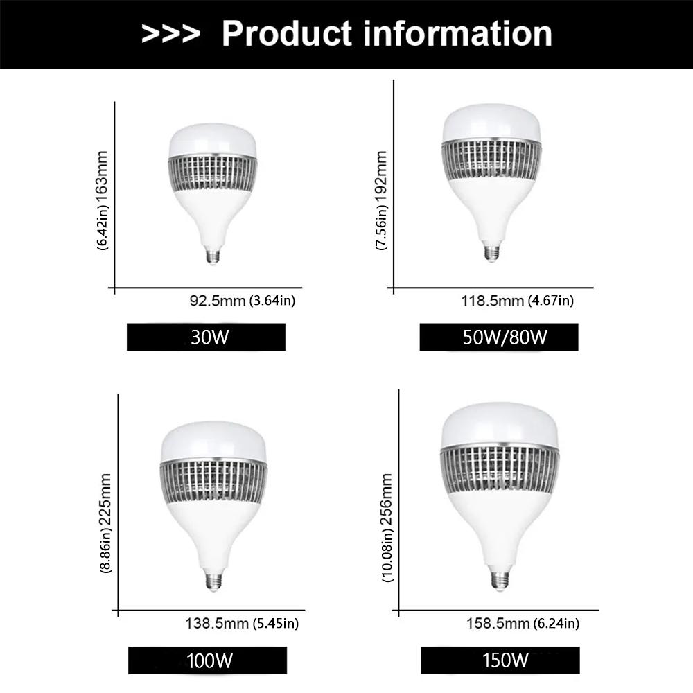 LED E27 High Power Bulb Light 150W 100W 80W 50W 30W AC220V 230 240V Spotlight Lampada LED Bombillas Lamp