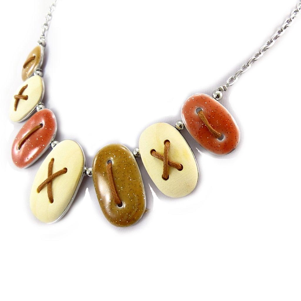 NOA [K1454] - Beige Brown 'Buttons' Designer Necklace