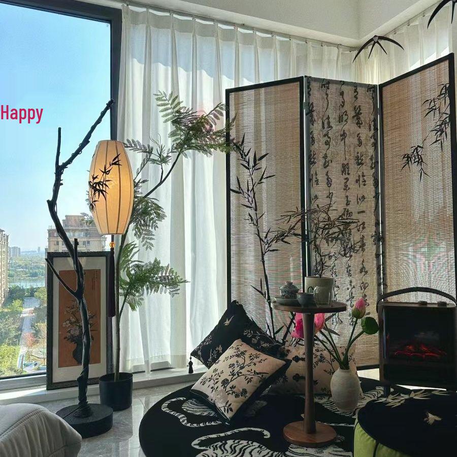Retro Chinesische Zen Stehlampe - Äste Stofflaterne für Teezimmer & Wohnzimmer Atmosphäre