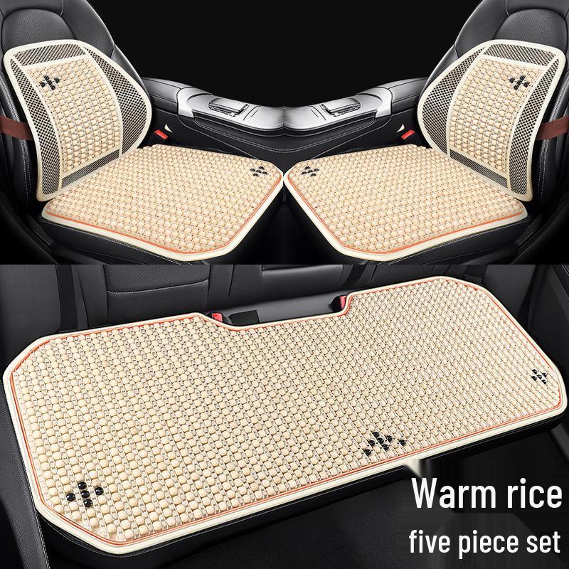 Universal Wood Bead Lumbar Support Car Seat Cushion Set - Cooling, Breathable, All-Season