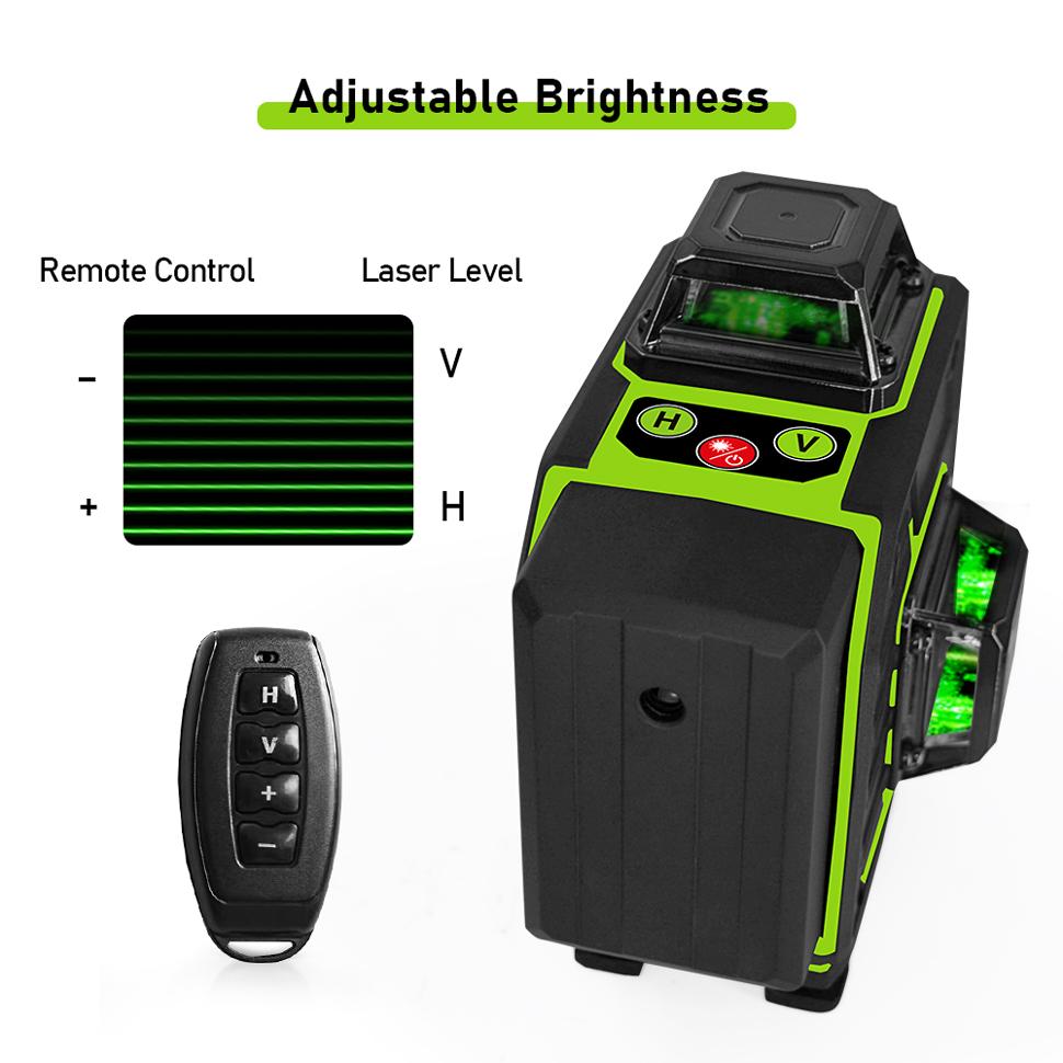 CLUBIONA 4D 16 Linien Laser Level 1PC oder 2PC Li-Ion Batterie Remote Pulse Mode Empfänger Super leistungsstarker grüner Strahl Professioneller Laser