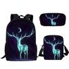Classico Popolare Animale Cervo Stampa 3D 3pz/Set zaini per la scuola zaino per laptop zaino a spalla inclinata astuccio