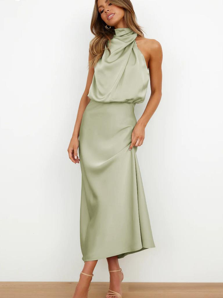 Luxury Satin Sleeveless Dress for Women - Elegant Evening Gown for Spring/Summer Collection