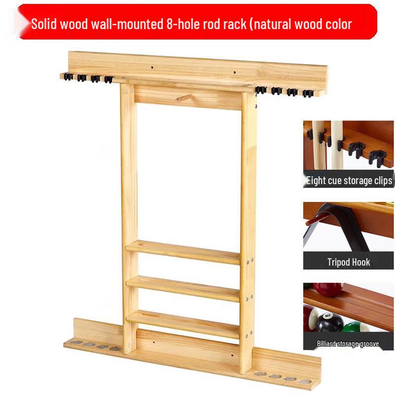 Solid Wood Wall-Mounted 8-Cue Rack