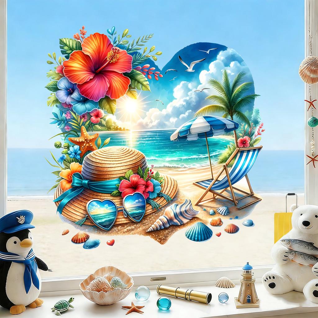 Sommer Strandurlaub Stil Glasaufkleber zur Dekoration von Wohn- und Schlafzimmerfenstern