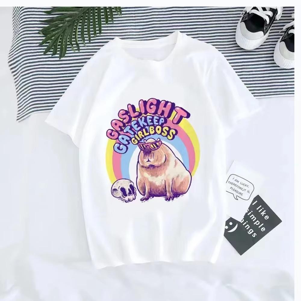 Summer  T-shirt Cute CAPYBARA PRINT Graphic T Shirt Flower Sweet Women Fashion Casual Clothing Short Sleeve Female Tee Top