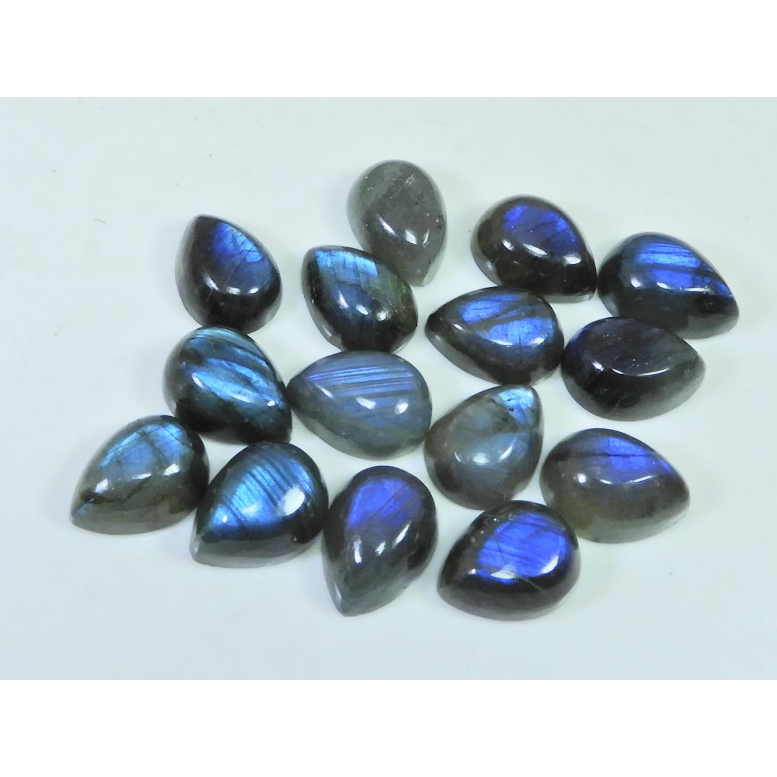 10X10MM Natural Labradorite Blue Fire Pear Cabochon Loose Gemstone 15Pcs Lot C-1107