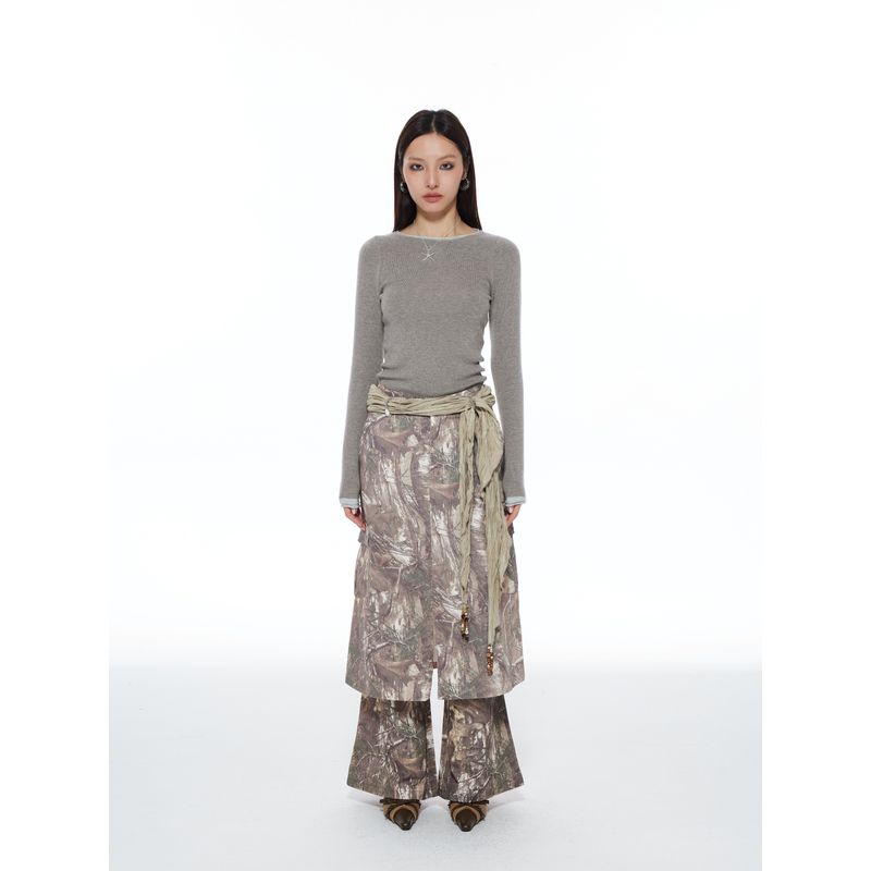 Live Camouflage Thelight Slightly Spicy Casual Camouflage Pants A- Line Slit Skirt Mountain Outdoor Fall and Winter New Arrival
