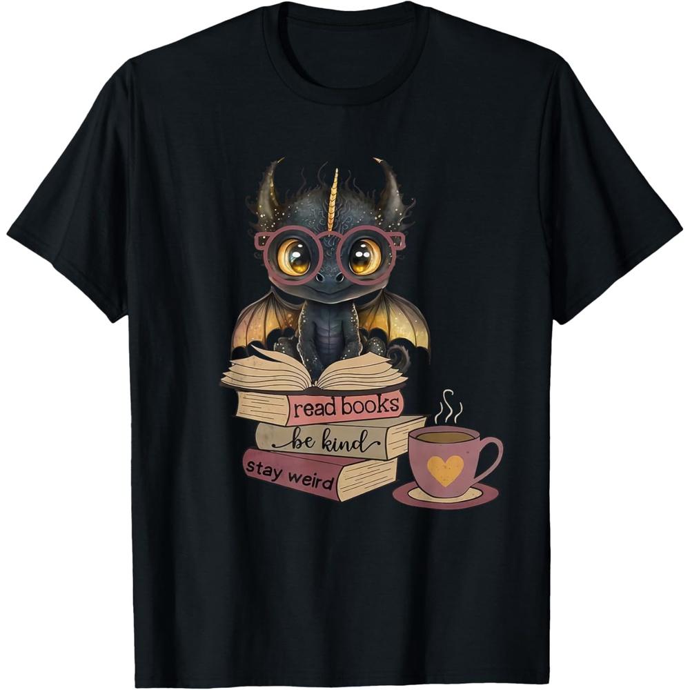 Funny Dragon Read Books Be Kind Stay Weird Book Lover T Shirt