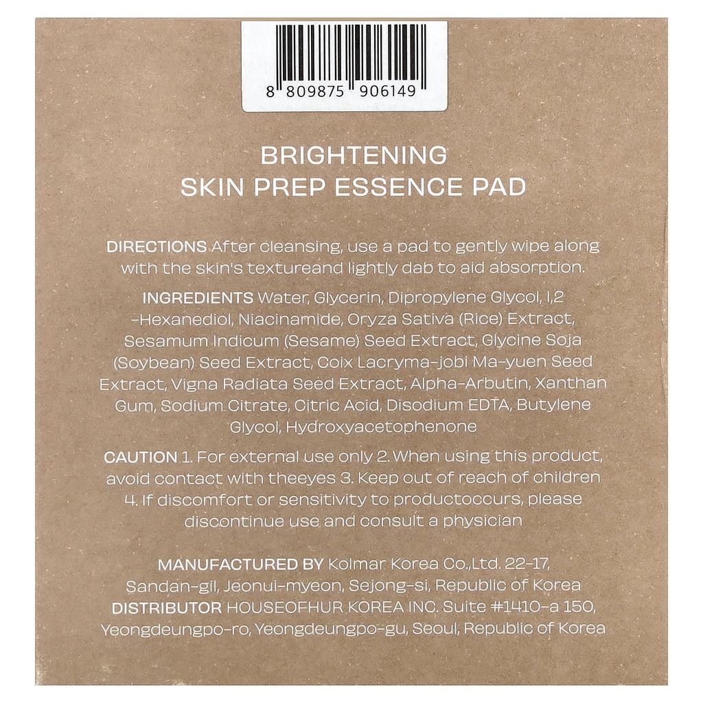 House of Hur, Brightening Skin Prep Essence Pads, 140ml