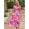 Women's Dress Summer Waist-hugging Deep V-neck Printed Long Dress