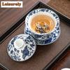 Gaiwan de Cerámica Azul y Blanco de 250 ml Creativo de Gran Tamaño Anti Escaldaduras Taza de Té con Tapa Servicios de Vajilla Artesanal