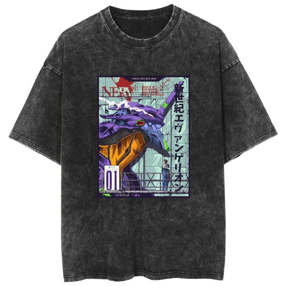 Neon Genesis Evangelion Rei Ayanami Plugsuit Vintage Gewaschenes T-Shirt Sommer Streetwear Grafik-T-Shirt für Männer Frauen