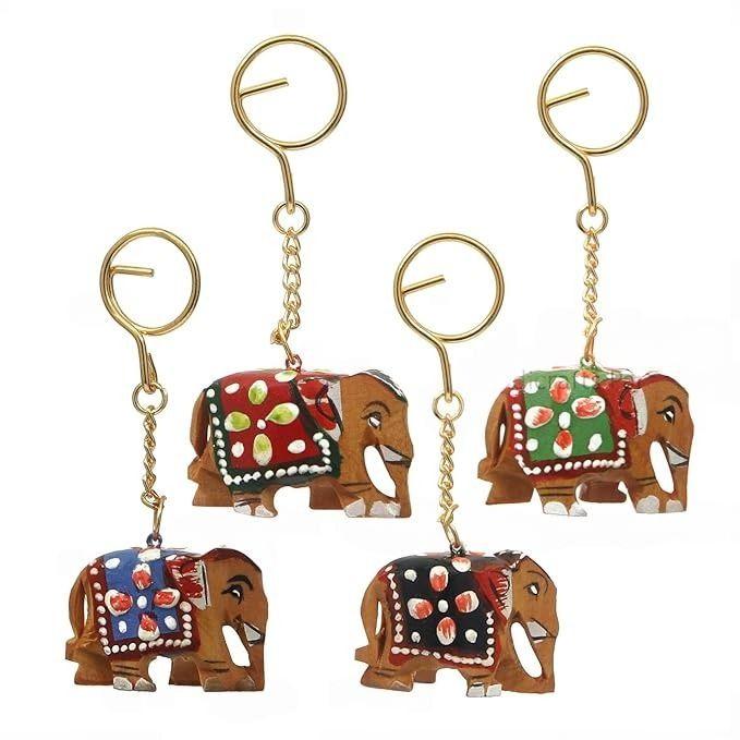 Paradise Unisex Carved Wooden Multicolour Key Ring - Set of 5