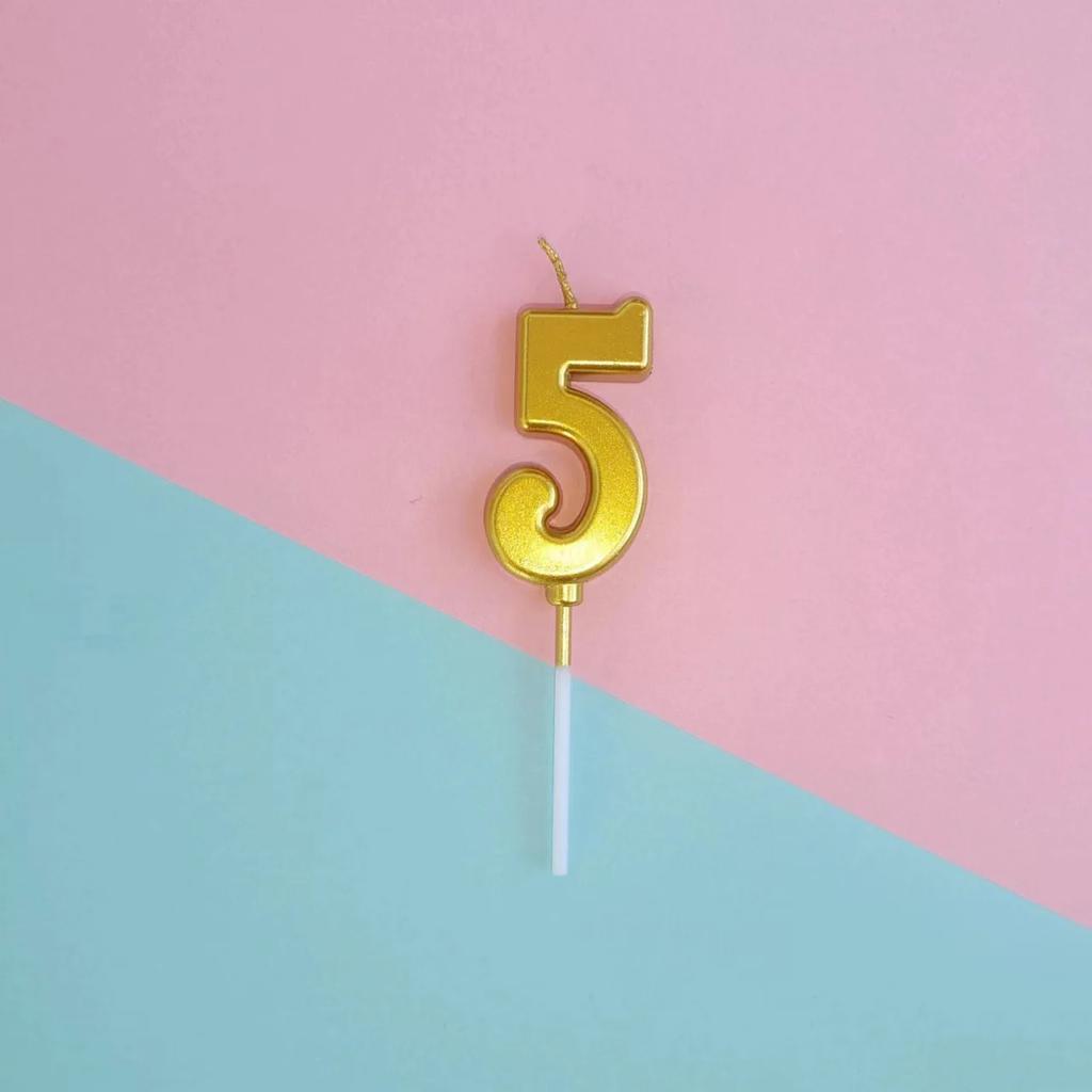 1pc Birthday Candle Golden Number Candle Smokeless Birthday Cake Party Baking Dessert Candle Plug-in Set