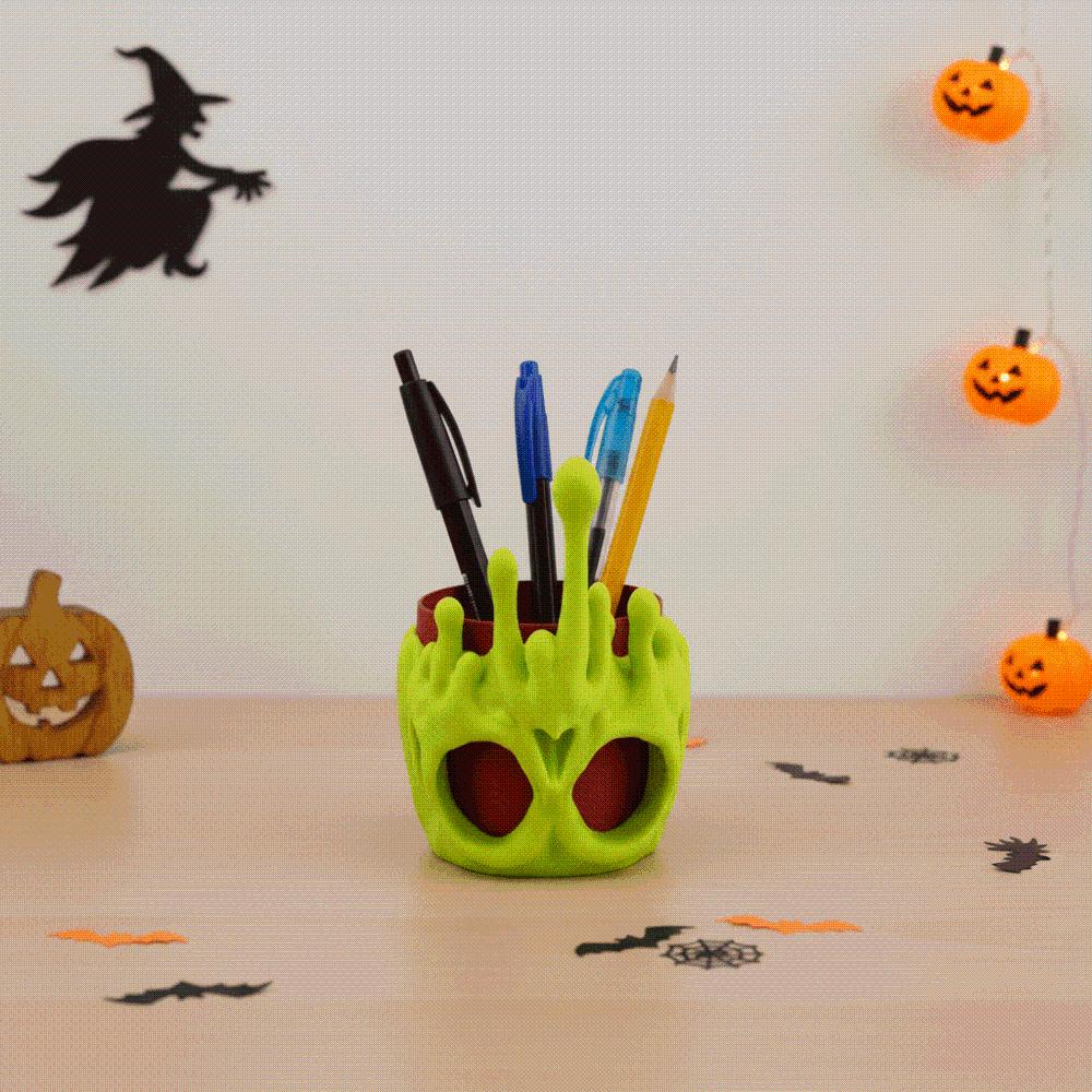 PLA Skull Pen Holder Plastic 3D Printed Pencil Pot Glow in Dark Stationery  School Students