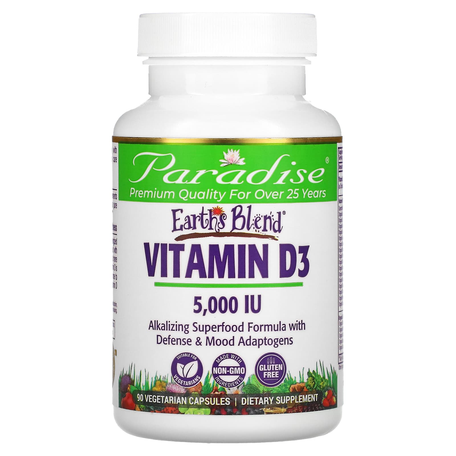 

Paradise Herbs, Суміш Землі, Вітамін D3, 5 000 МО, 90 рослинних капсул