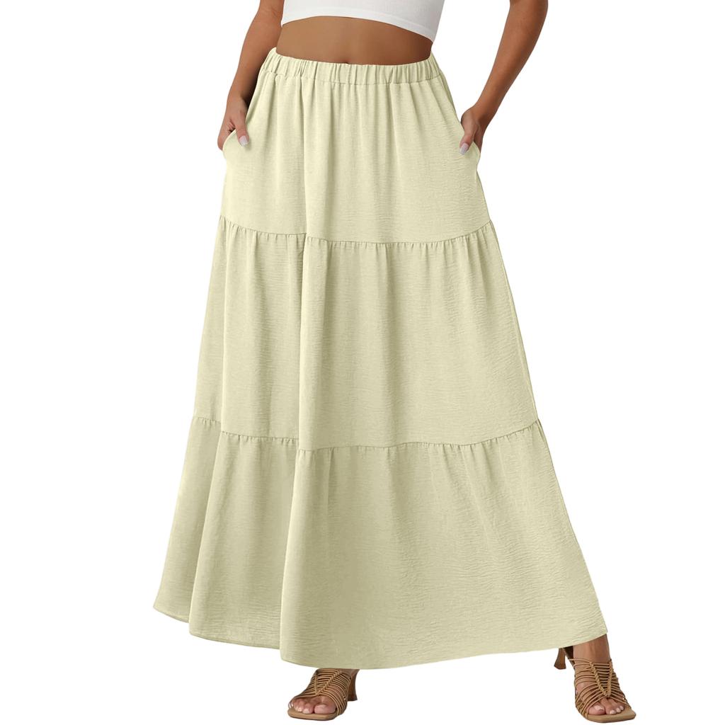 Damen Casual High Waist Kordelzug A-Linien Rock Farbiger Rock Mit Taschen