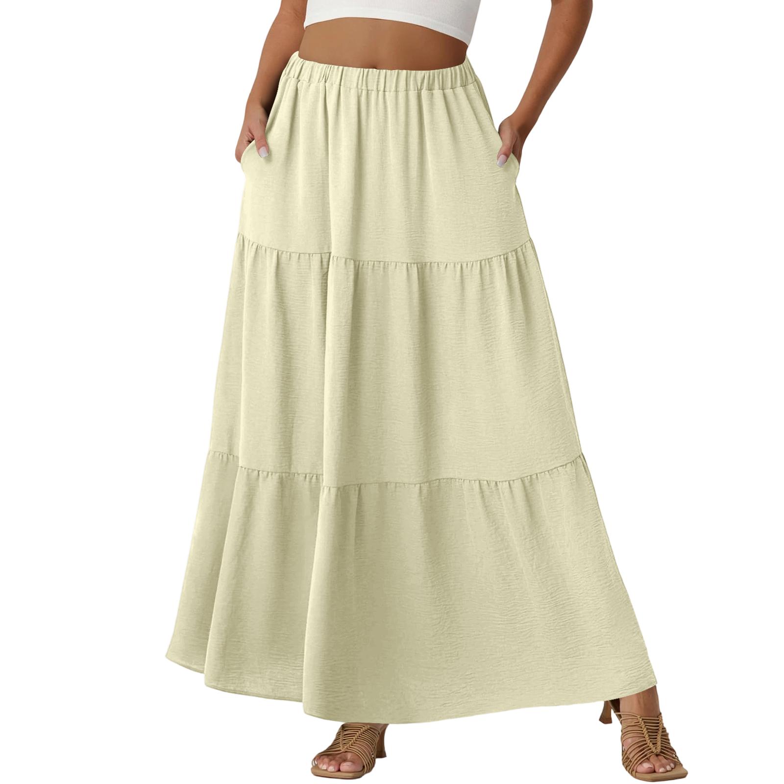 

Women s Casual High Waist Drawstring A-line Skirt Color Skirt With Pockets XL