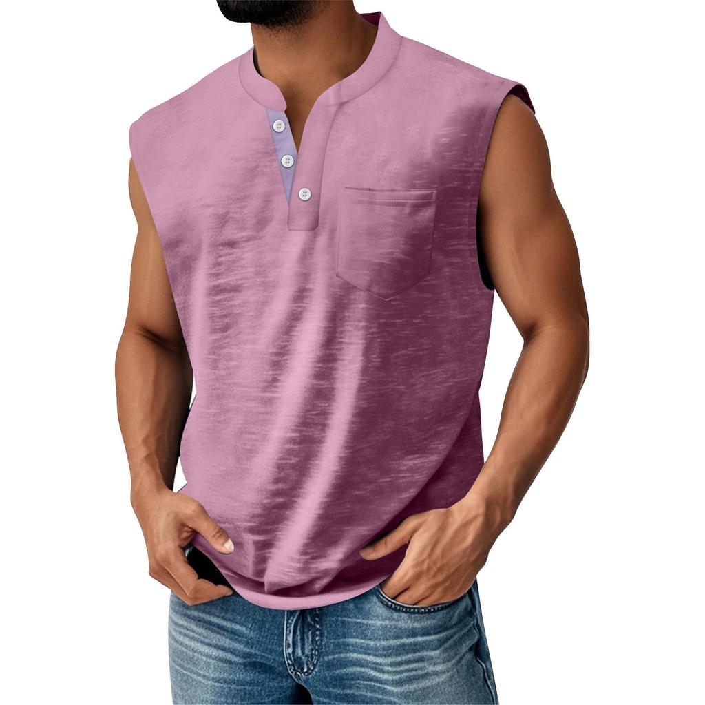 Men's Summer Solid Matching Color Pocket Sports Buttons Vest Men's Sports Casual Vest