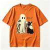Ghost Black Cat Coffee T Shirt Vintage Retro Red Moon Bat Graphic Tee Halloween Unisex Casual Short Sleeve Pumpkin Season Tops